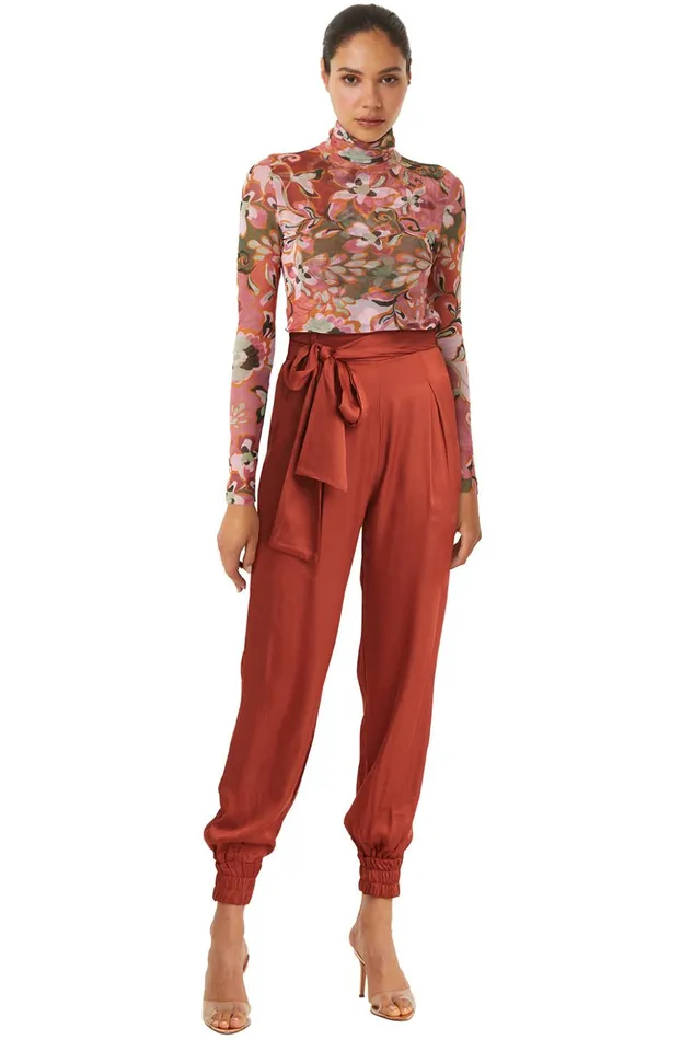 MISA Los Angeles VEP PANT Burnt Orange Satin Women Pants