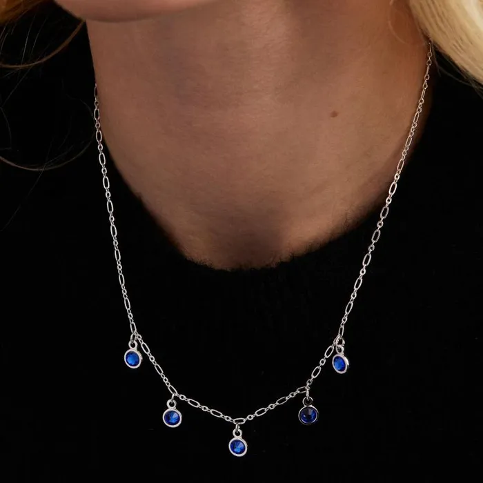 Necklaces Women Alex And Ani MultiCrystal Necklace Sapphire Shiny Silver
