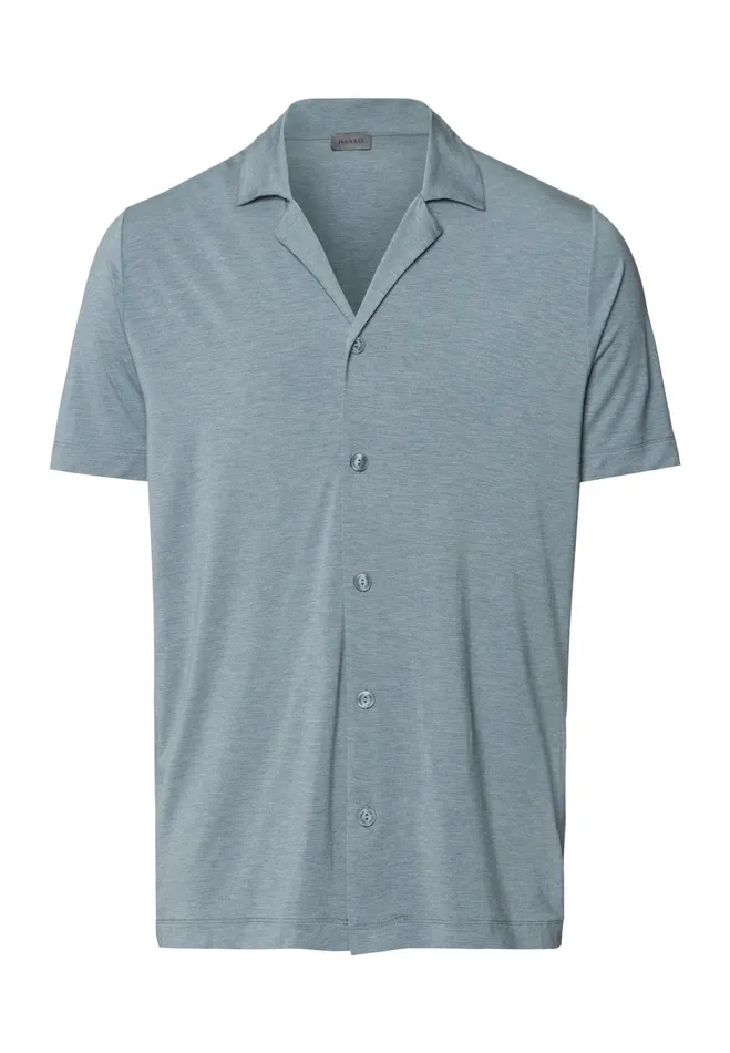 Notch Collar Button Front Shirt Ocean Melange Men HANRO Tops and Tees