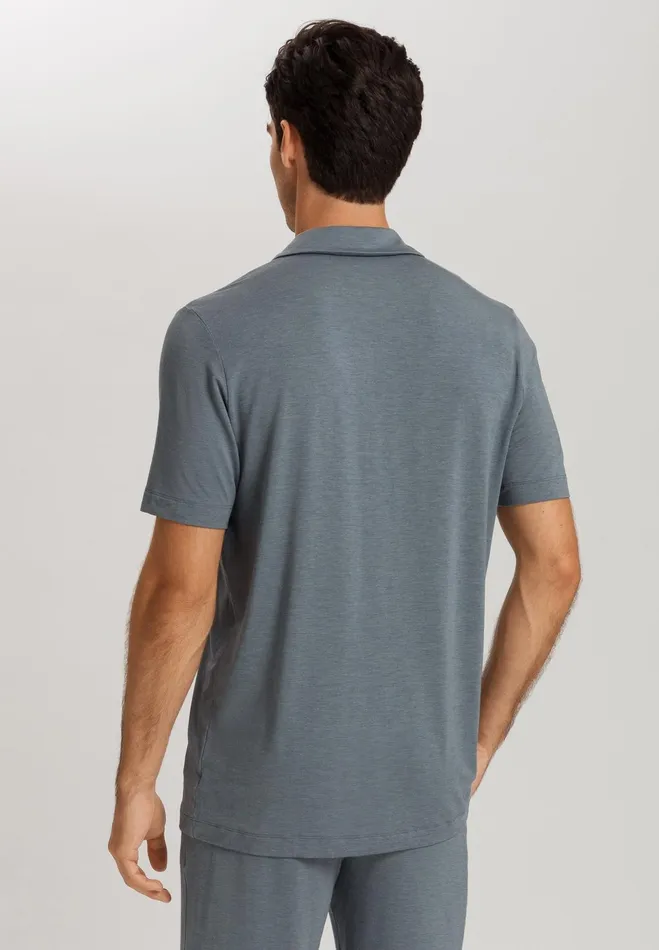 Notch Collar Button Front Shirt Ocean Melange Men HANRO Tops and Tees