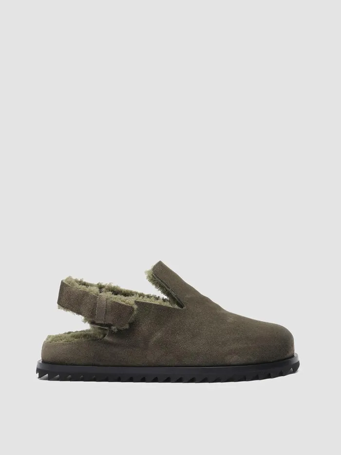 Officine Creative Mules PELAGIE DHIVER 004 Khaki Green Suede And Shearling Slingback Pumps 8211 Women Officine Creative Mules PELAGIE DHIVER 004 Khaki Green Suede And Shearling Slingback Pumps 8211 Women