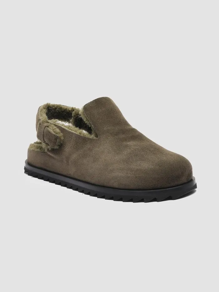Officine Creative Mules PELAGIE DHIVER 004 Khaki Green Suede And Shearling Slingback Pumps 8211 Women Officine Creative Mules PELAGIE DHIVER 004 Khaki Green Suede And Shearling Slingback Pumps 8211 Women