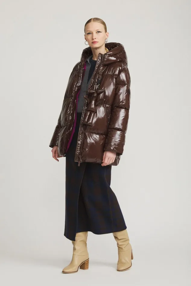 Ottod039Ame Puffer Jacket Shiny Effect With Wide Neck Women Down Jackets