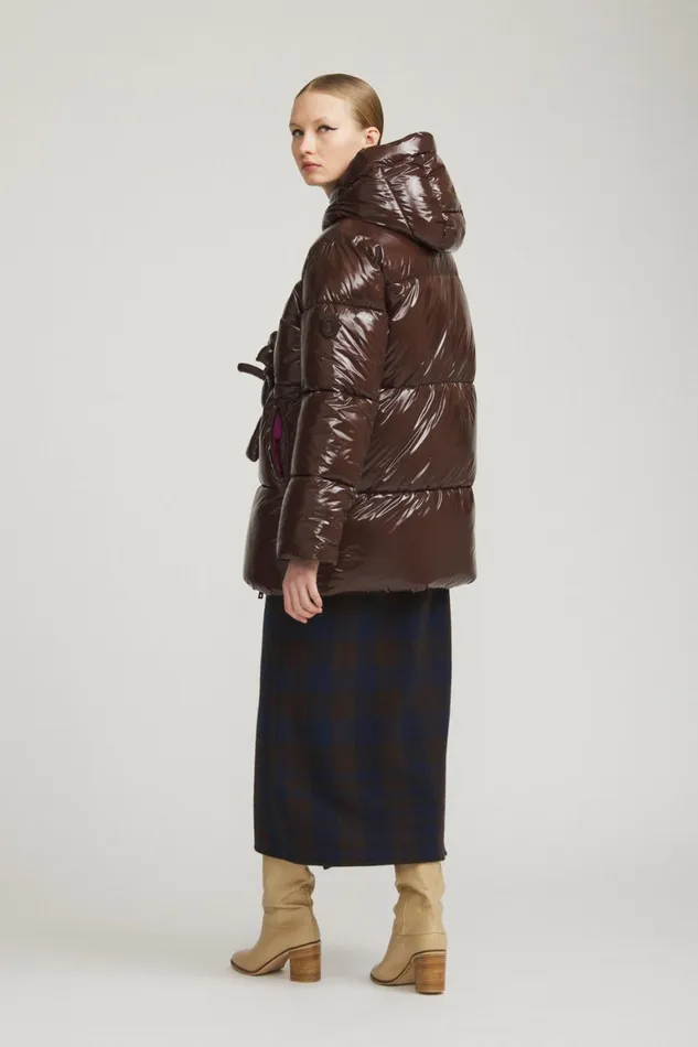 Ottod039Ame Puffer Jacket Shiny Effect With Wide Neck Women Down Jackets