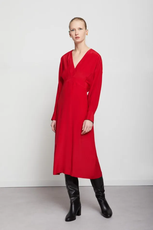 Ottod039Ame Silkblend Dress With Vneck Women Dresses