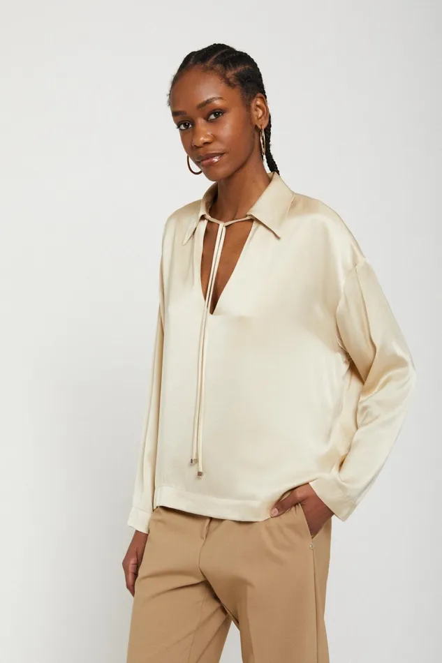Ottod039Ame Viscose Blouse With Drawstring Women Shirts and Blouses