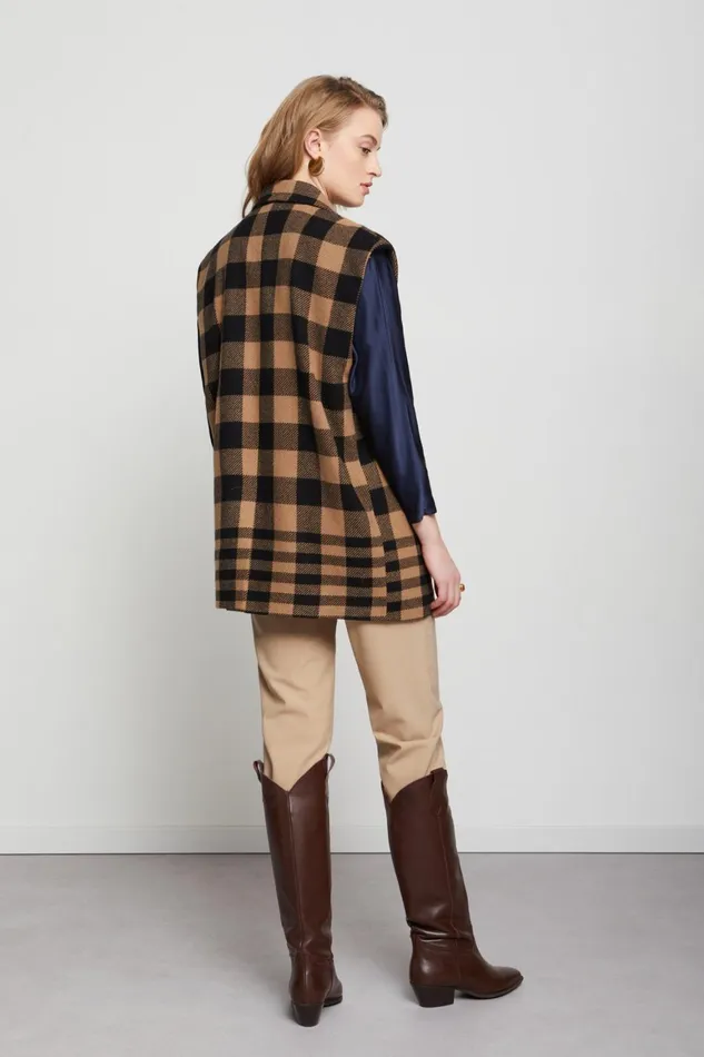 Ottod039Ame Woolblend Checked Sleveless Jacket Women Blazers and Jackets