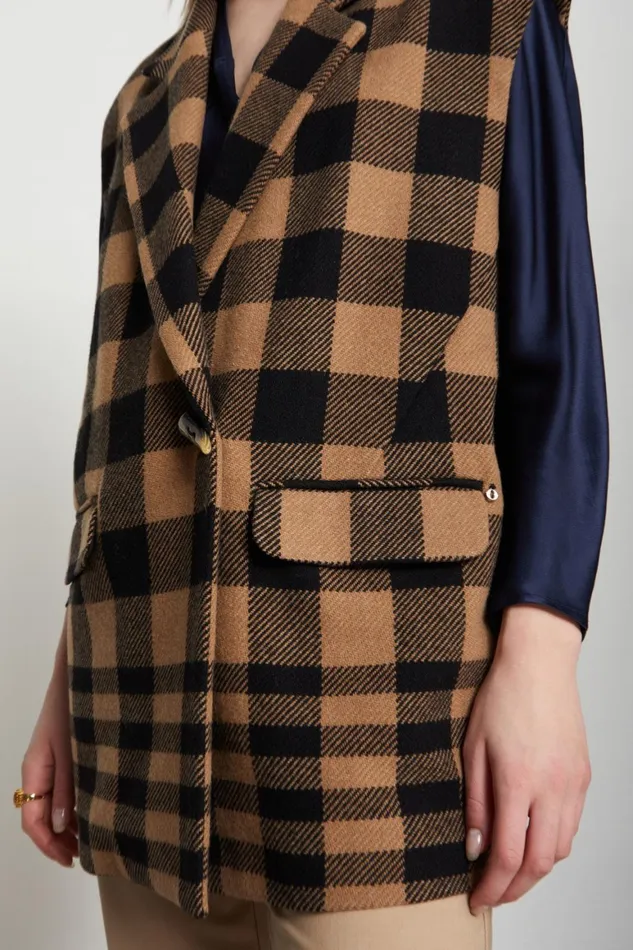 Ottod039Ame Woolblend Checked Sleveless Jacket Women Blazers and Jackets