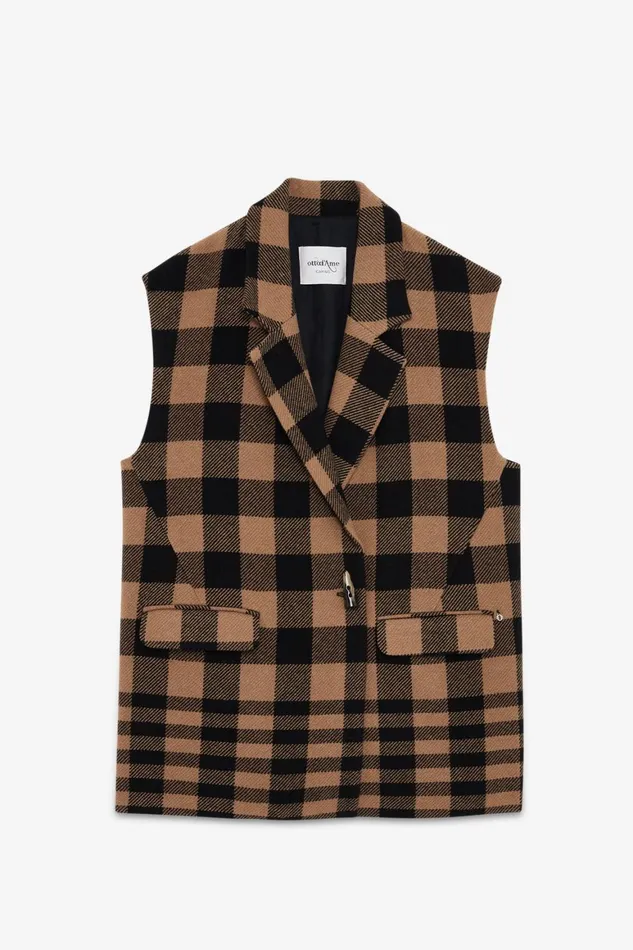 Ottod039Ame Woolblend Checked Sleveless Jacket Women Blazers and Jackets