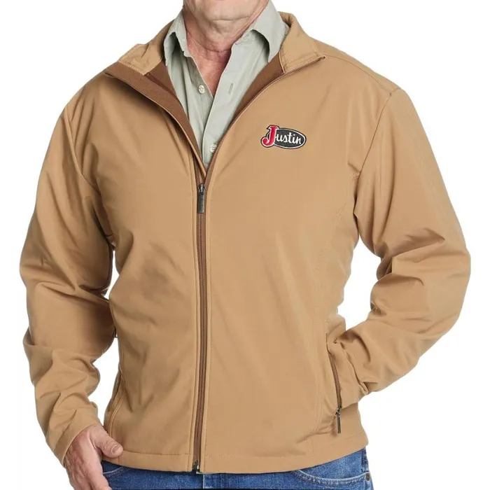 Outerwear Men Justin Boots Laminated FullZip Jacket British Khaki 040tan041