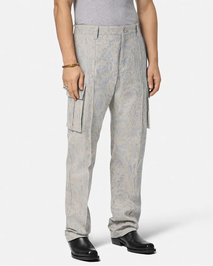 Pants and Shorts Men Versace Barocco Jacquard Cargo Pants Gray