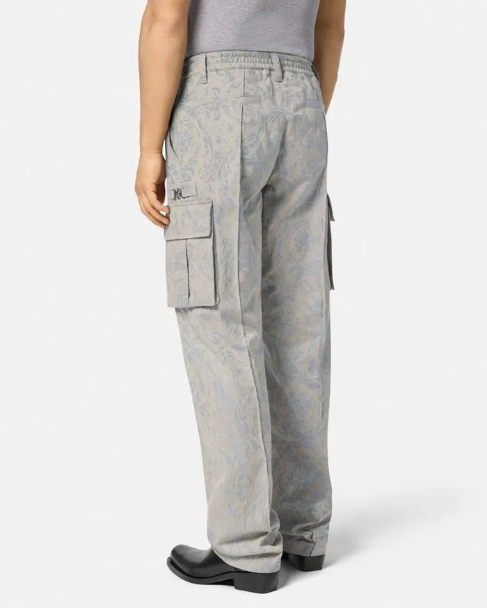 Pants and Shorts Men Versace Barocco Jacquard Cargo Pants Gray