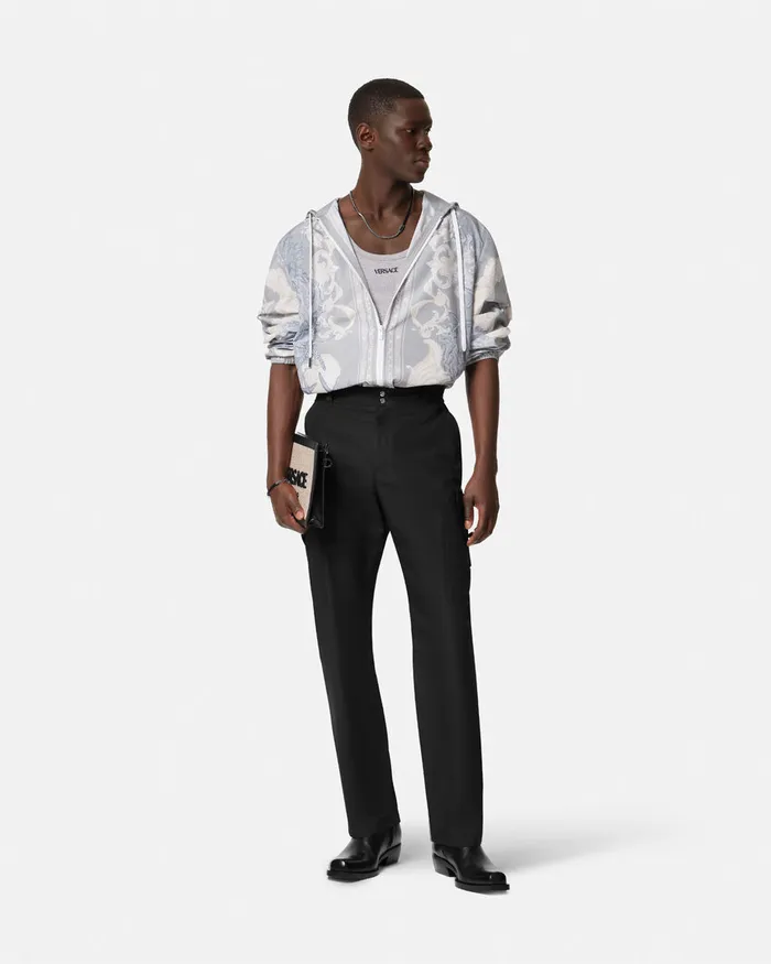 Pants and Shorts Men Versace Embroidered Milano Stamp Pants Black