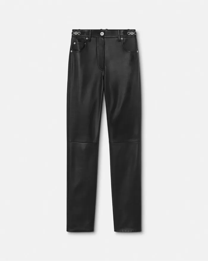 Pants and Shorts Women Versace Plong Leather StraightFit Pants Black