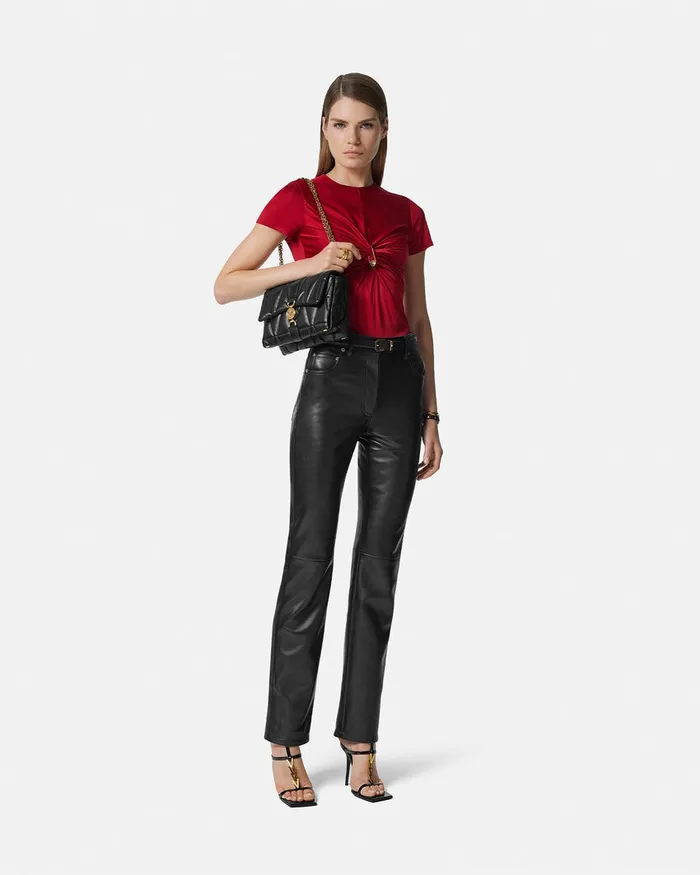 Pants and Shorts Women Versace Plong Leather StraightFit Pants Black