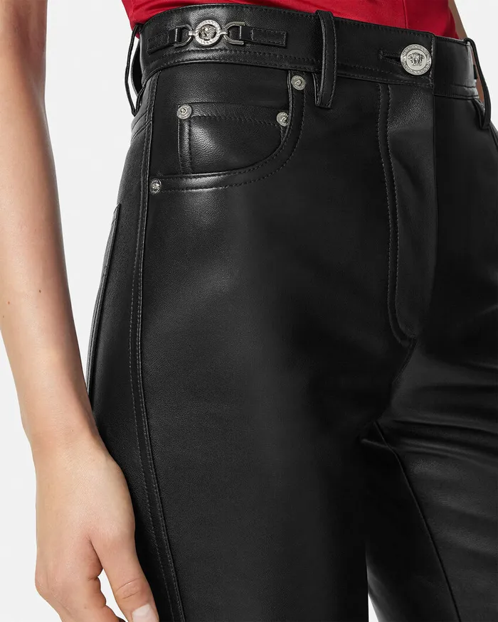 Pants and Shorts Women Versace Plong Leather StraightFit Pants Black