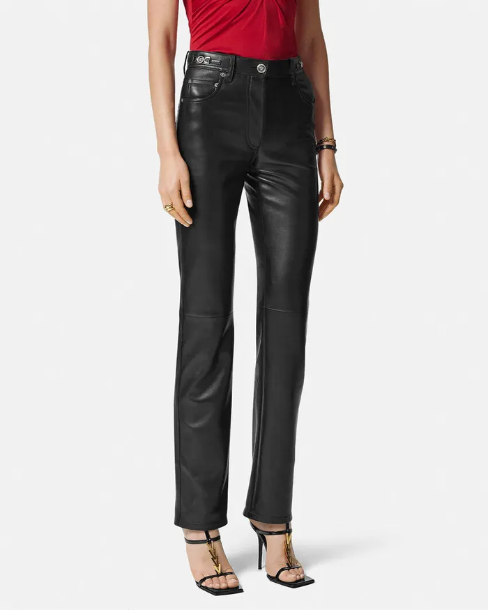 Pants and Shorts Women Versace Plong Leather StraightFit Pants Black