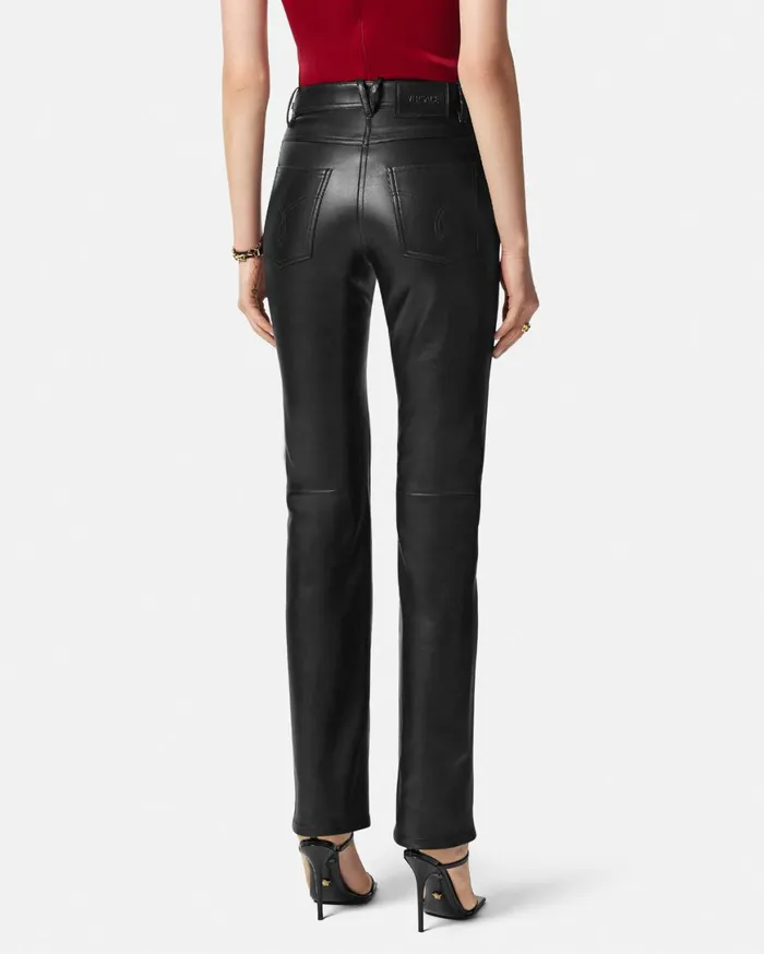 Pants and Shorts Women Versace Plong Leather StraightFit Pants Black