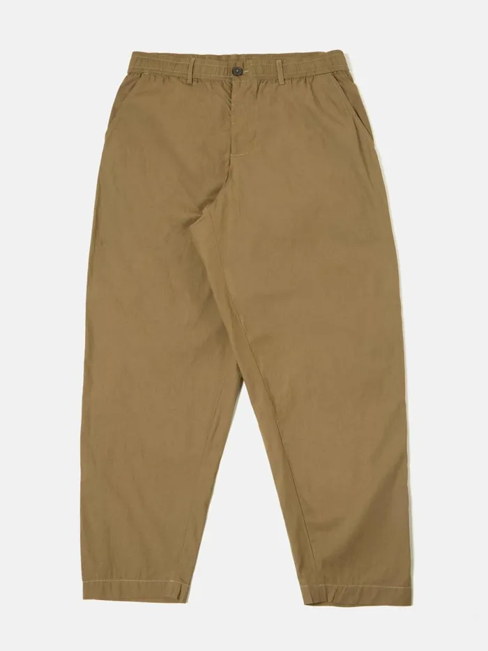 Pleated Track Pant In Khaki Broad Cloth Men Universal Works Trousers