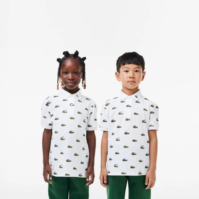 Polos Kids Lacoste Kids039 Signature Print Cotton Polo White 001