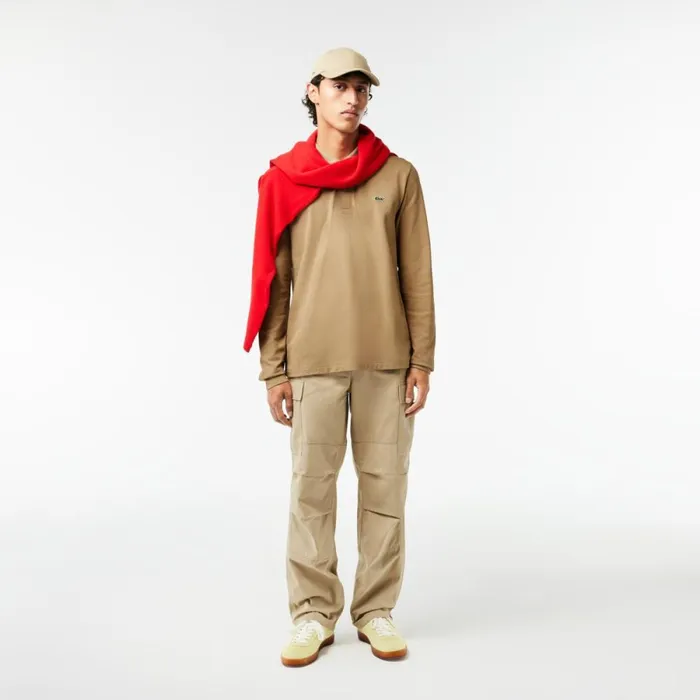 Polos Men Lacoste Men039s Long Sleeve Cotton Polo Beige Cb8