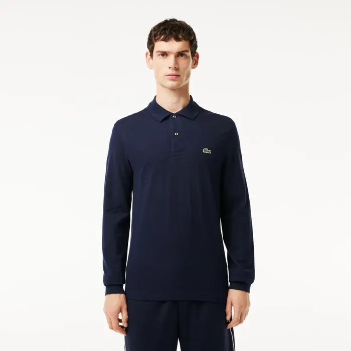 Polos Men Lacoste Men039s Long Sleeve Cotton Polo Navy Blue 166