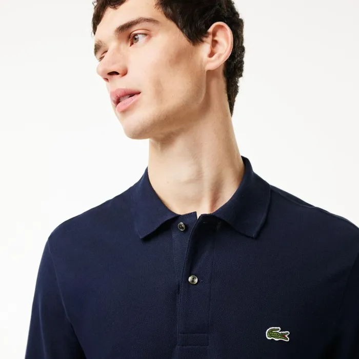 Polos Men Lacoste Men039s Long Sleeve Cotton Polo Navy Blue 166