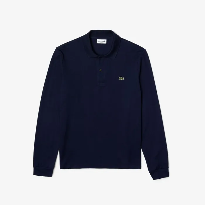 Polos Men Lacoste Men039s Long Sleeve Cotton Polo Navy Blue 166