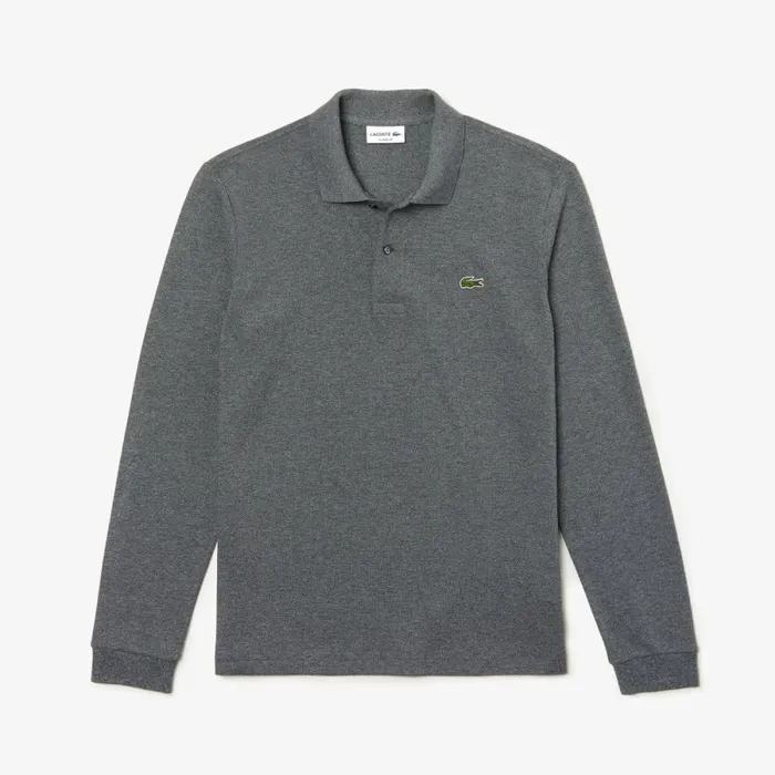 Polos Men Lacoste Men039s Long Sleeve Heathered Cotton Polo Dark Grey E8g
