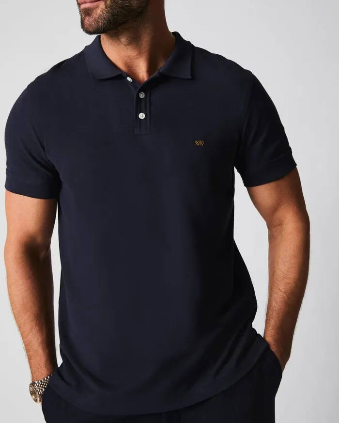 Polos Tees and Henleys Men Billy Reid Pique Polo Navy