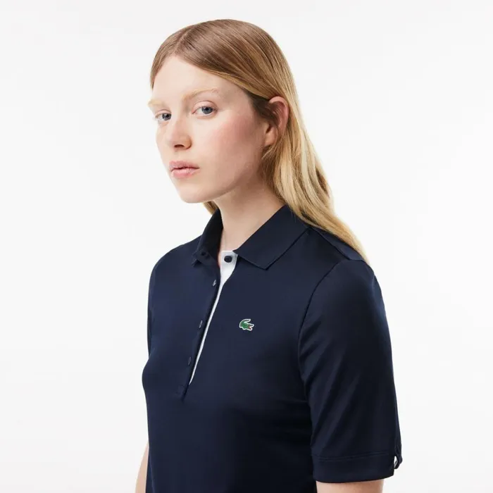 Polos Women Lacoste Women039s Stretch Jersey Golf Polo Navy Blue White 525