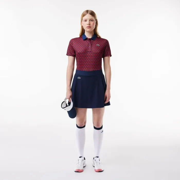 Polos Women Lacoste Women039s UltraDry Patterneded Golf Polo Blue Bordeaux Red Ikl