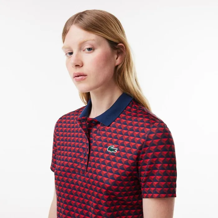 Polos Women Lacoste Women039s UltraDry Patterneded Golf Polo Blue Bordeaux Red Ikl