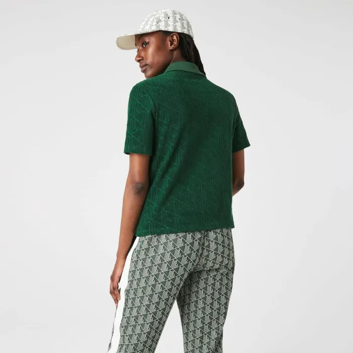 Polos Women Lacoste Womens LIVE Monogram Cotton Polo Pine Green 132