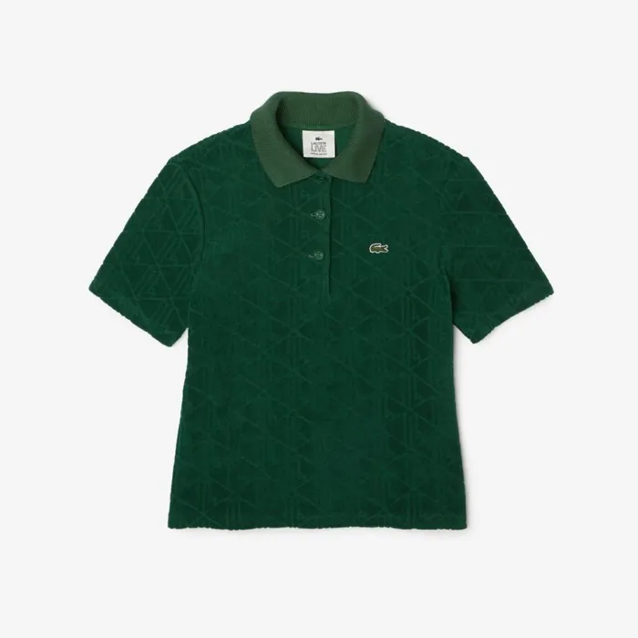 Polos Women Lacoste Womens LIVE Monogram Cotton Polo Pine Green 132