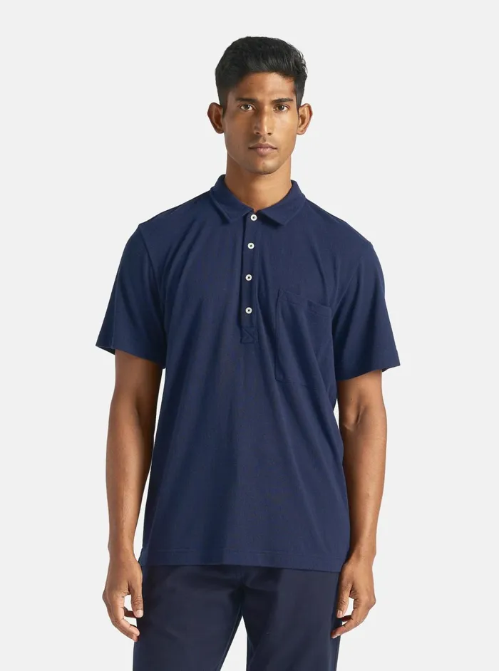 Pullover SS Shirt In Navy Recycled Wool Mix Men Universal Works Tees
