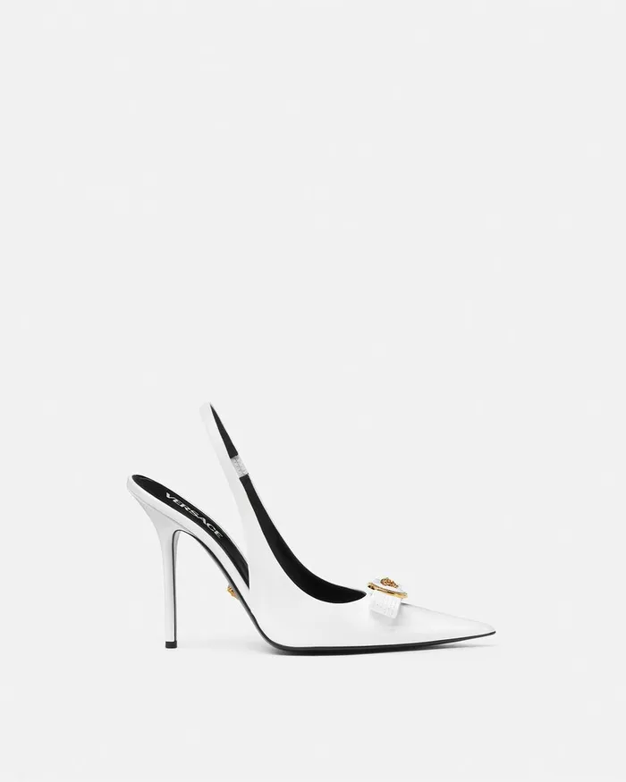 Pumps and Slingbacks Women Versace Gianni Ribbon Slingback Pumps 110 Mm White