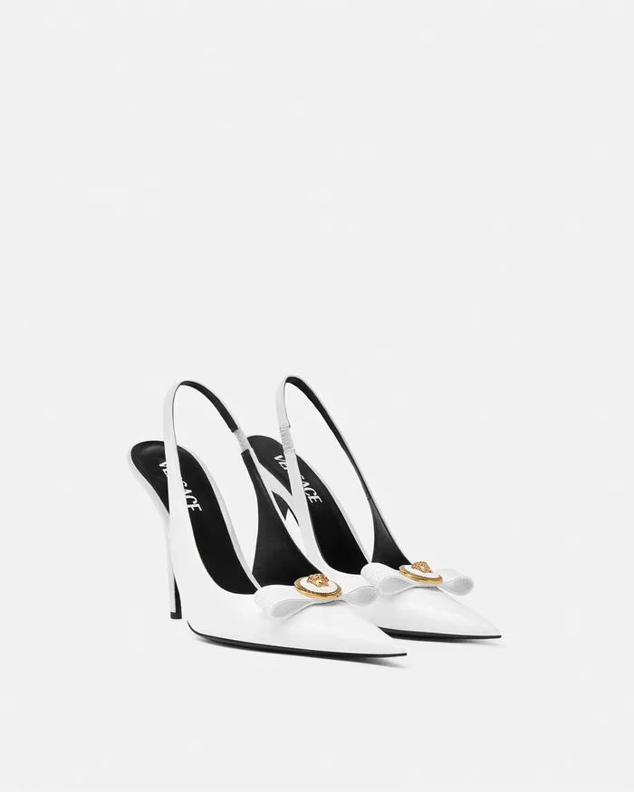 Pumps and Slingbacks Women Versace Gianni Ribbon Slingback Pumps 110 Mm White