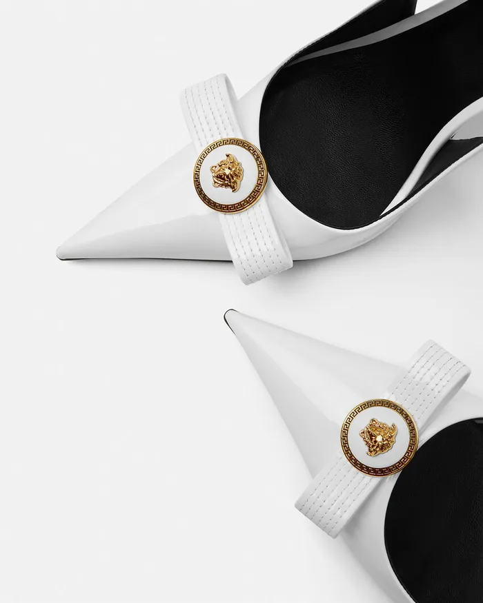 Pumps and Slingbacks Women Versace Gianni Ribbon Slingback Pumps 110 Mm White