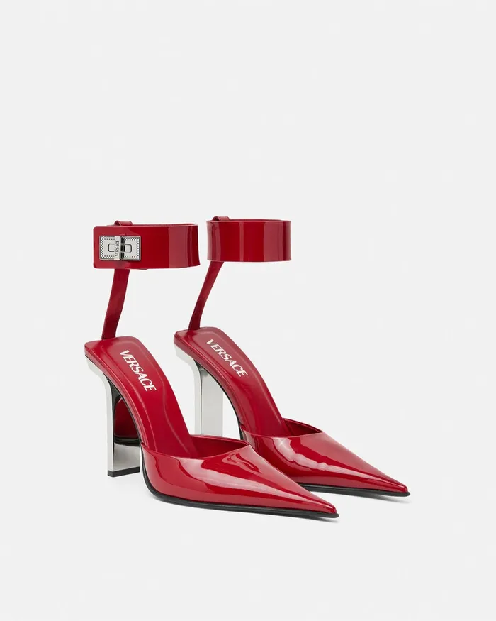 Pumps and Slingbacks Women Versace Slice Patent Slingback Pumps 105 Mm Red