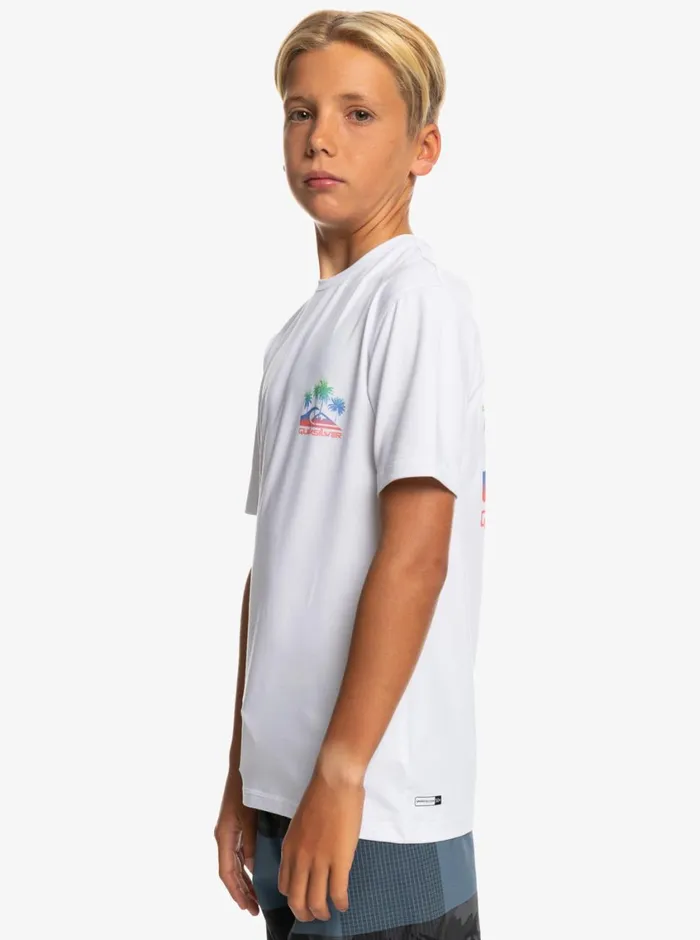 Quiksilver 816 Mix Session UPF 50 Short Sleeve Surf Tee White Boys Rashguards Quiksilver 816 Mix Session UPF 50 Short Sleeve Surf Tee White Boys Rashguards
