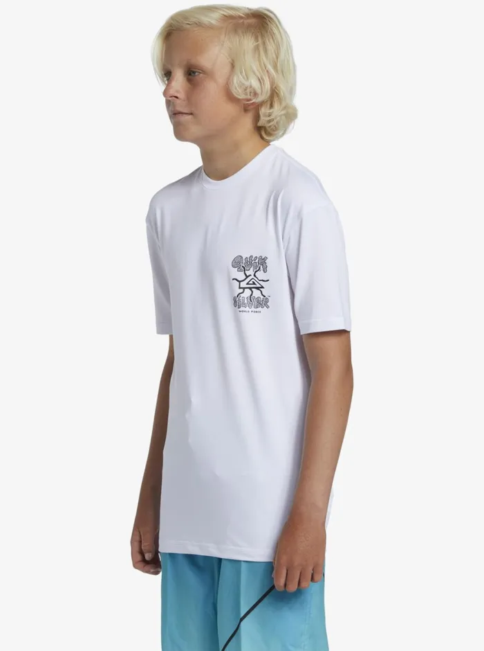 Quiksilver 816 Mix Session UPF 50 Short Sleeve Surf Tee White Boys Rashguards Quiksilver 816 Mix Session UPF 50 Short Sleeve Surf Tee White Boys Rashguards
