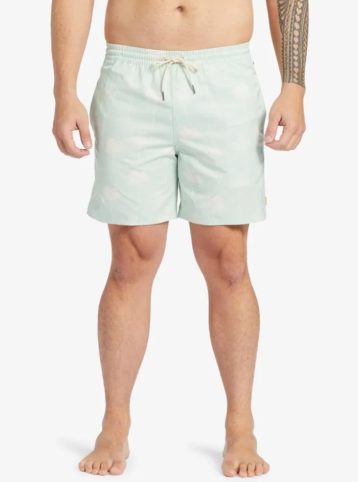 Quiksilver Cliffside 17034 Elastic Waist Shorts Subtle Green Amazed Palm MensWaterman Elastic Waist Quiksilver Cliffside 17034 Elastic Waist Shorts Subtle Green Amazed Palm MensWaterman Elastic Waist