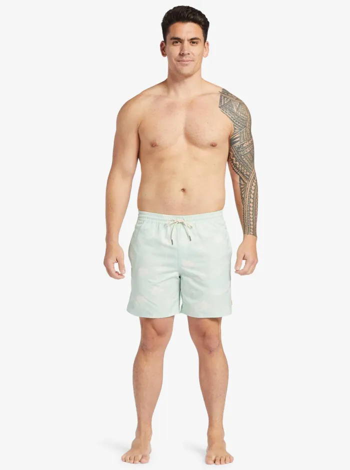 Quiksilver Cliffside 17034 Elastic Waist Shorts Subtle Green Amazed Palm MensWaterman Elastic Waist Quiksilver Cliffside 17034 Elastic Waist Shorts Subtle Green Amazed Palm MensWaterman Elastic Waist