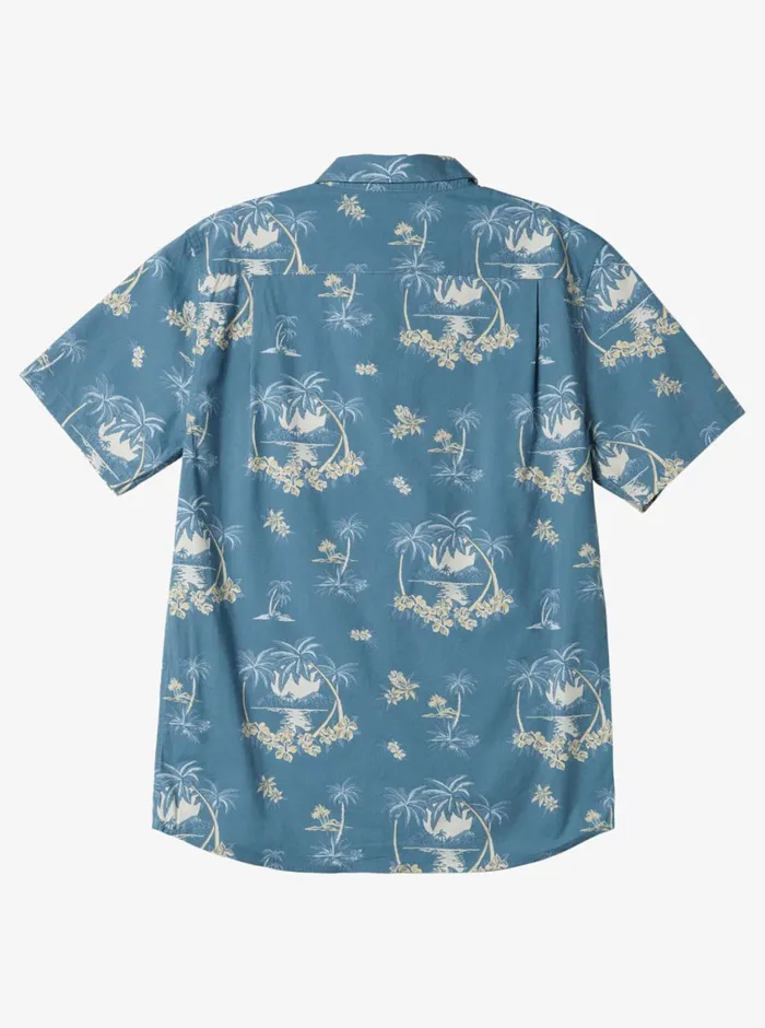 Quiksilver Palm Spritz Short Sleeve Woven Shirt Agean Blue Palm Spritz Mens Shirts and Polos Quiksilver Palm Spritz Short Sleeve Woven Shirt Agean Blue Palm Spritz Mens Shirts and Polos