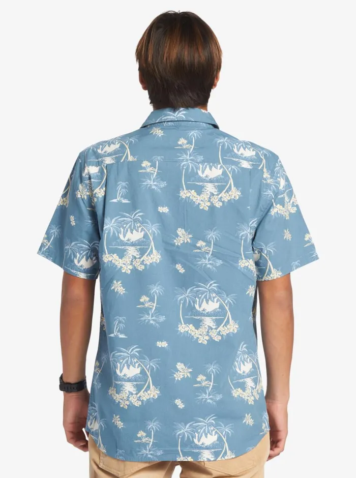 Quiksilver Palm Spritz Short Sleeve Woven Shirt Agean Blue Palm Spritz Mens Shirts and Polos Quiksilver Palm Spritz Short Sleeve Woven Shirt Agean Blue Palm Spritz Mens Shirts and Polos