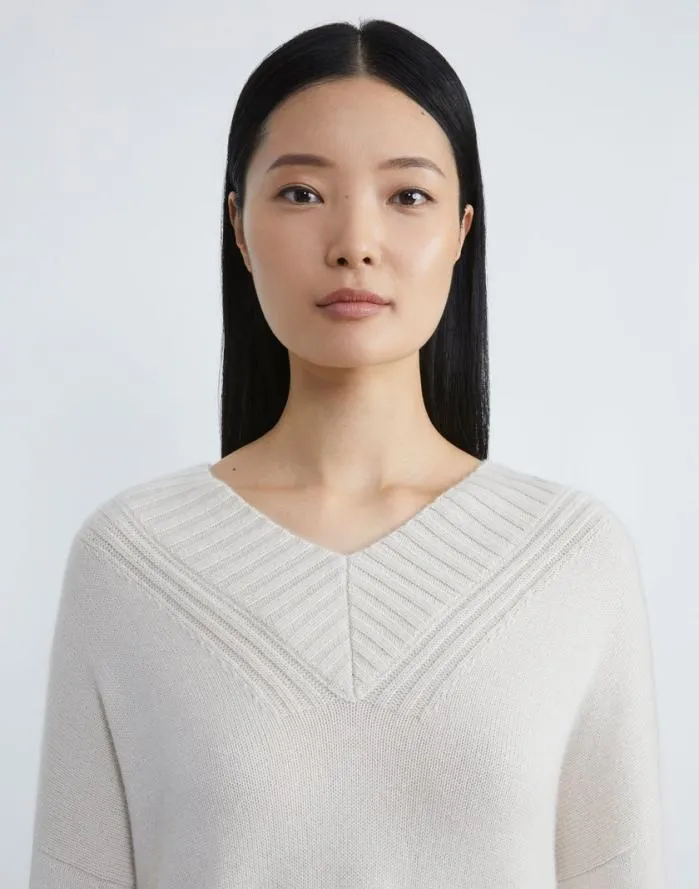 Ready To Wear Cashmere Ribbed VNeck Sweater Buff Melange Lafayette 148 New York Sweaters and Knits