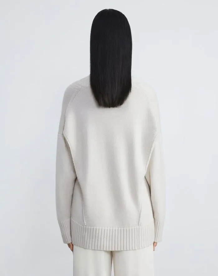 Ready To Wear Cashmere Ribbed VNeck Sweater Buff Melange Lafayette 148 New York Sweaters and Knits