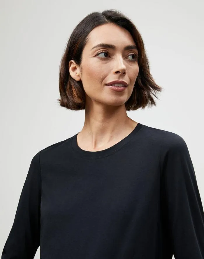 Ready To Wear Cotton Jersey Modern Long Sleeve Tee Black Lafayette 148 New York Tops and Tees