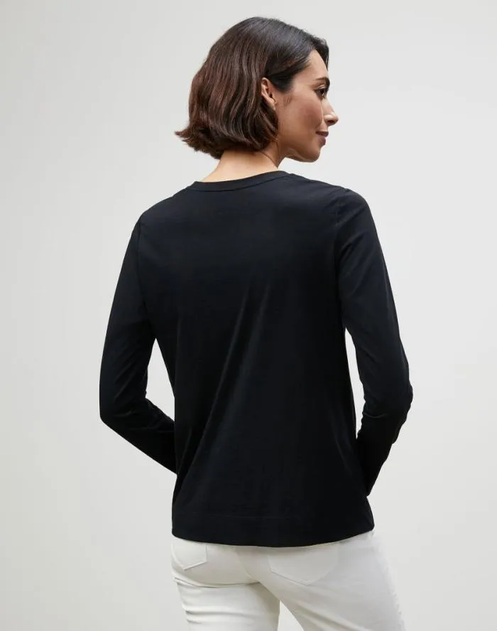 Ready To Wear Cotton Jersey Modern Long Sleeve Tee Black Lafayette 148 New York Tops and Tees
